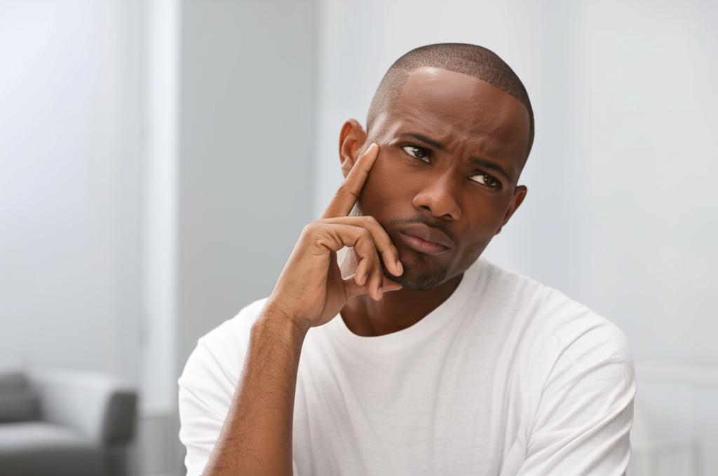 Man looking stressed and thoughtful about performance